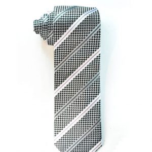 Grey Checked Tie with Purple stripes
