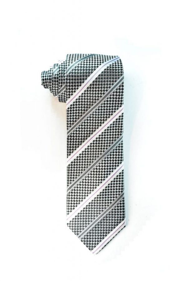 Grey Checked Tie with Purple stripes