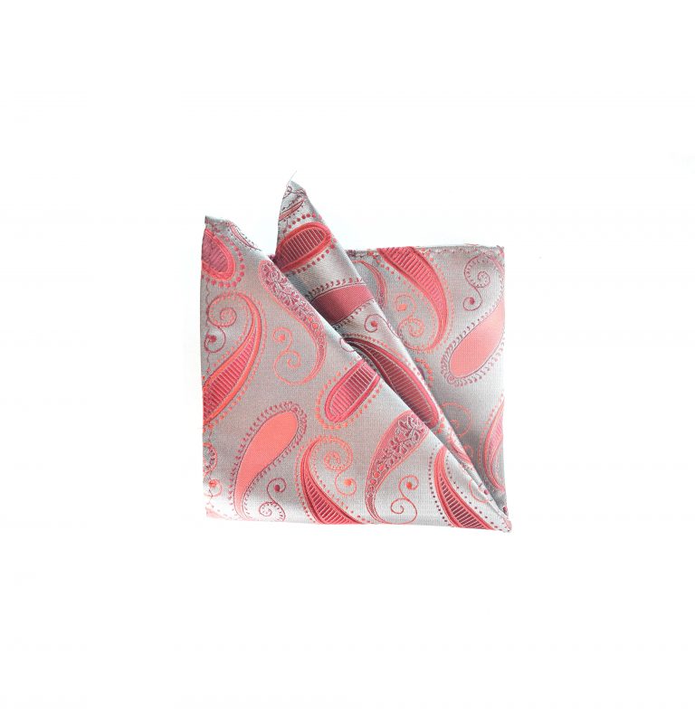 Silver/Red Pocket Square