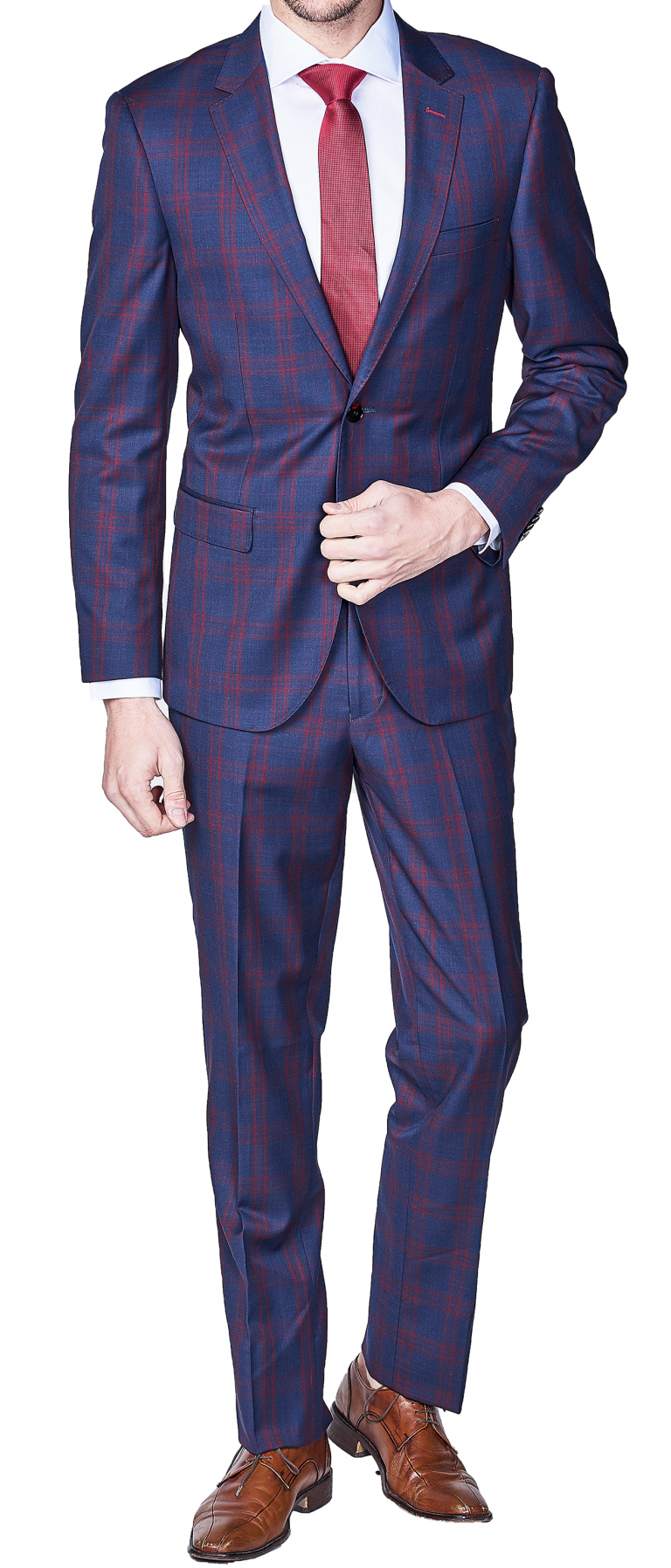 Navy red check Suit Slim Fit