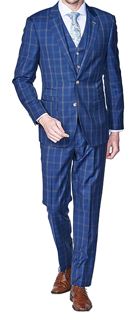 Blue Check 3 Piece Suit Slim Fit