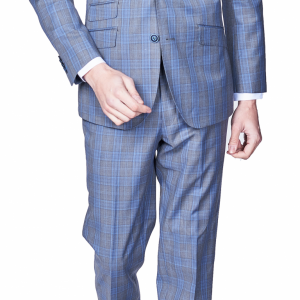Grey Blue Check 3 Piece Suit Slim Fit