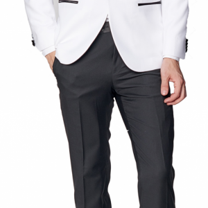 White with Black Satin Shawl Lapel Tuxedo Jacket